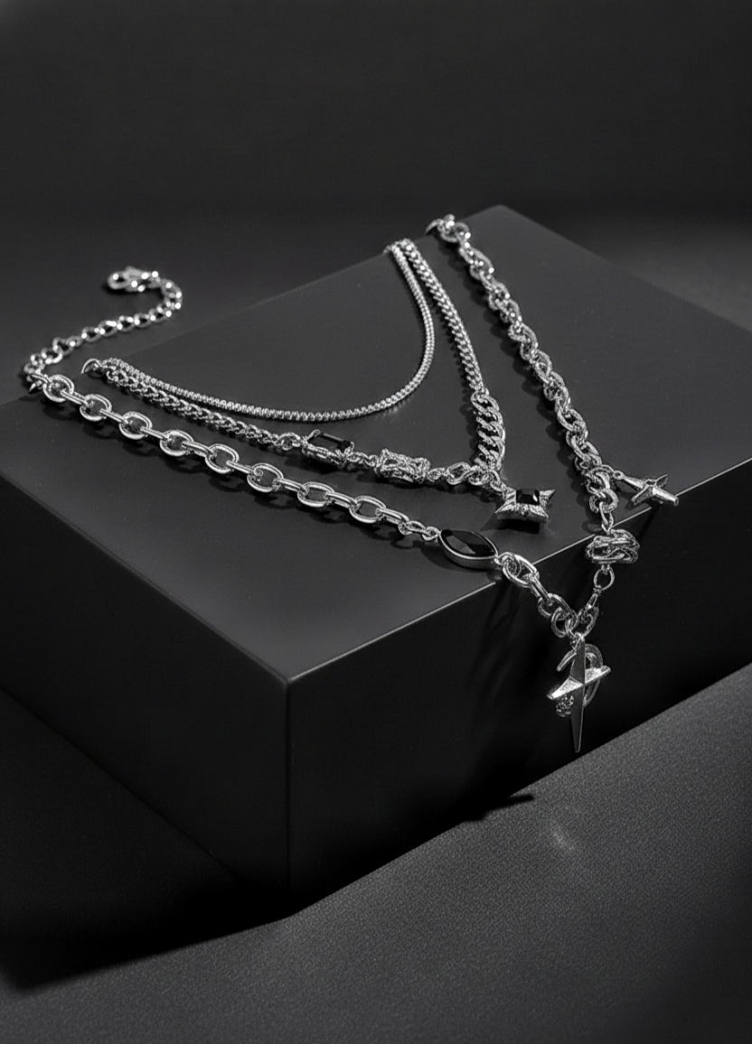 Black Sigil Layered Necklace